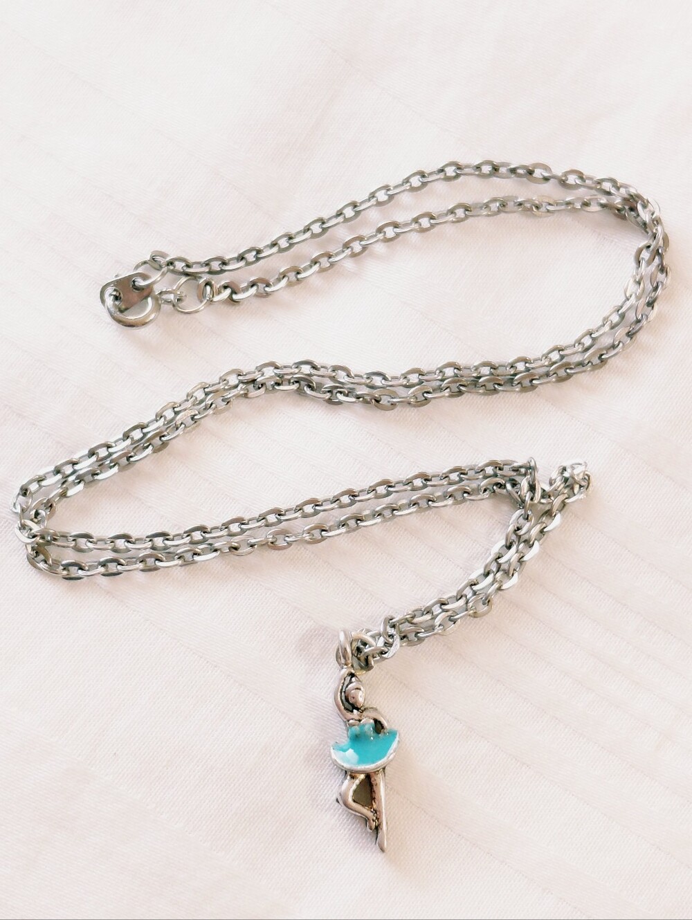 Silver Ballerina Ballet Necklace Blue